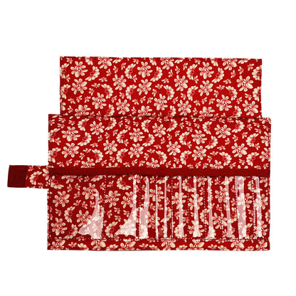 Cotton Knitting Needles Organizer Bag – Red Detachable Storage for Crochet Hooks & Sewing Accessories