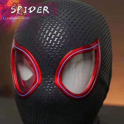 1:1 Miles Morales Spider-Man Mask with Movable Eyes – Electric Ring Control Gwen Style Cosplay Helmet for Halloween Costume and Collectible Gift Toy