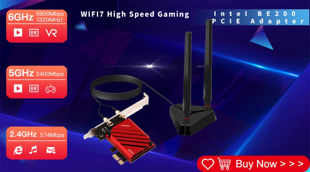 WiFi 7 Intel BE200 Wireless Network Card – Bluetooth 5.4 NGFF Adapter, 802.11AX 2.4G/5G/6GHz for Win10/11 PC