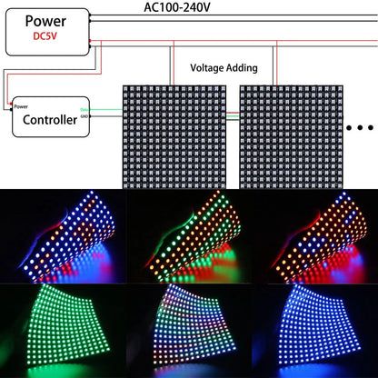 WS2812B RGB LED Pixel Matrix Panel - Individually Addressable Flexible 8×8, 16×16 or 8×32 LED Screen, DC 5V