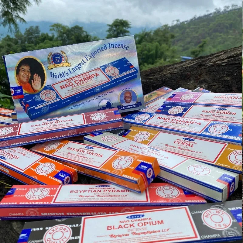5 Box NAG Champa Satya Incense Collection – Handmade Sticks with Refreshing Medicinal Aromas for Home Fragrances