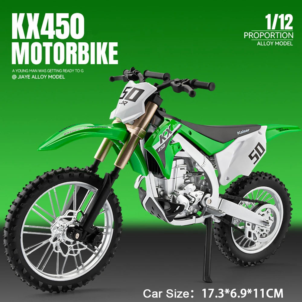1:12 Kawasaki KX450 Diecast Motorcycle Model - Alloy Toy Bike with Shock Absorption Rubber Tires Gift for Kids & Collectors