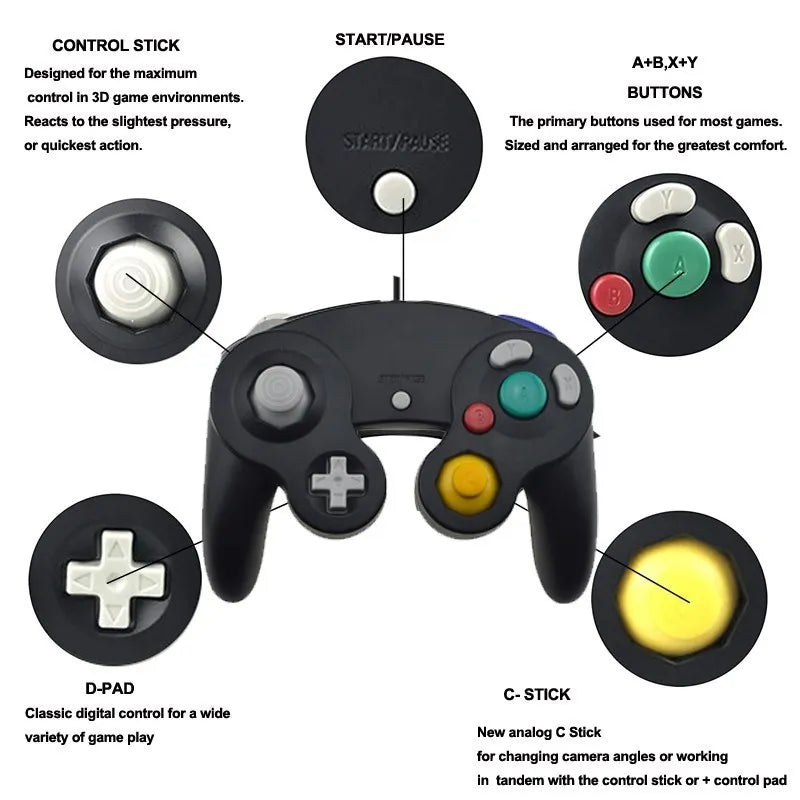 USB Wired Game Controller for Nintendo Switch, GameCube NGC/GC Port, PC – Switch Gaming Accessory