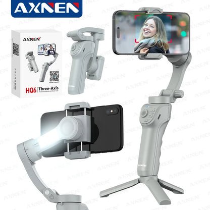 HQ6 3-Axis Gimbal Handheld Stabilizer – With Fill Light, Face Tracking, Anti-Shake for Android & iPhone Video Recording