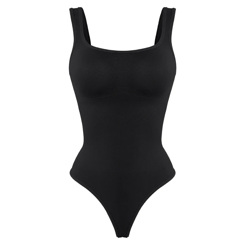 Women’s Seamless Shapewear Bodysuit - Tummy Control Square Neck Slimming Backless Thong Body Shaper