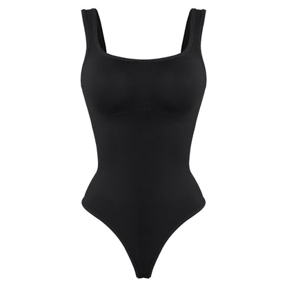 Women’s Seamless Shapewear Bodysuit - Tummy Control Square Neck Slimming Backless Thong Body Shaper