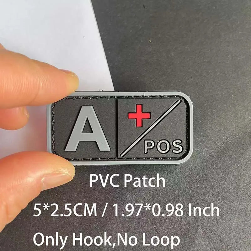 PVC Blood Type Hook Patch - A B AB O Positive Negative Military Tactical Badge for Backpack & Outdoor Gear