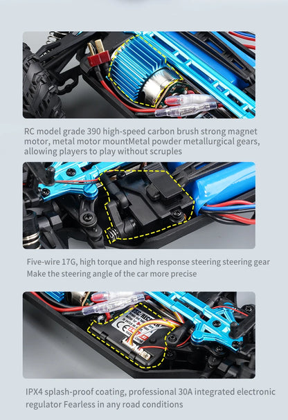 16103 Fast RC Cars – 50km/h 1/16 Off-Road 4WD Monster Truck with LED Headlights, 2.4G Waterproof Remote Control (For Adults & Kids)