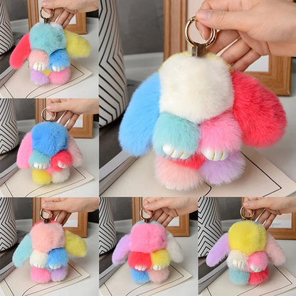 15cm Rabbit Fur Keychain - Fluffy Bag Charm, Car Key Pendant & Gift Accessory for Women