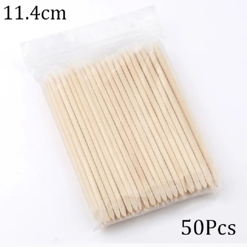 100/50PCS Orange Wood Nail Art Sticks - Cuticle Pusher, Rhinestone Remover & Manicure Pedicure Care Tools