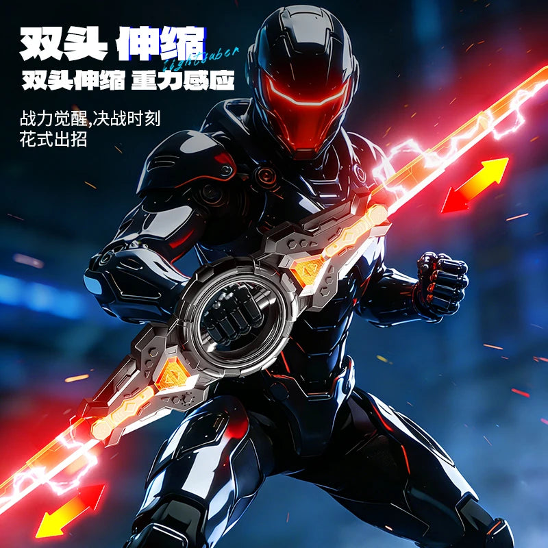 Spinning LED Toy Sword - Double-Ended Telescopic Light-Up Sword with Rotating Blades for Kids