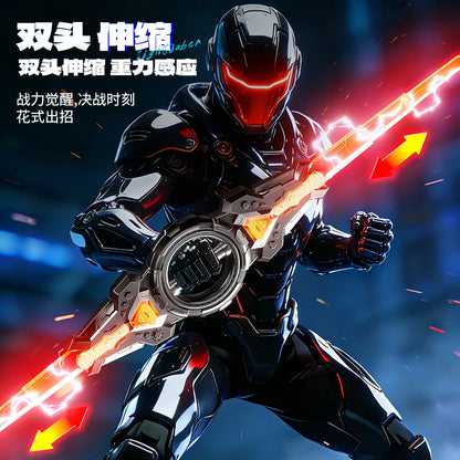 Spinning LED Toy Sword - Double-Ended Telescopic Light-Up Sword with Rotating Blades for Kids