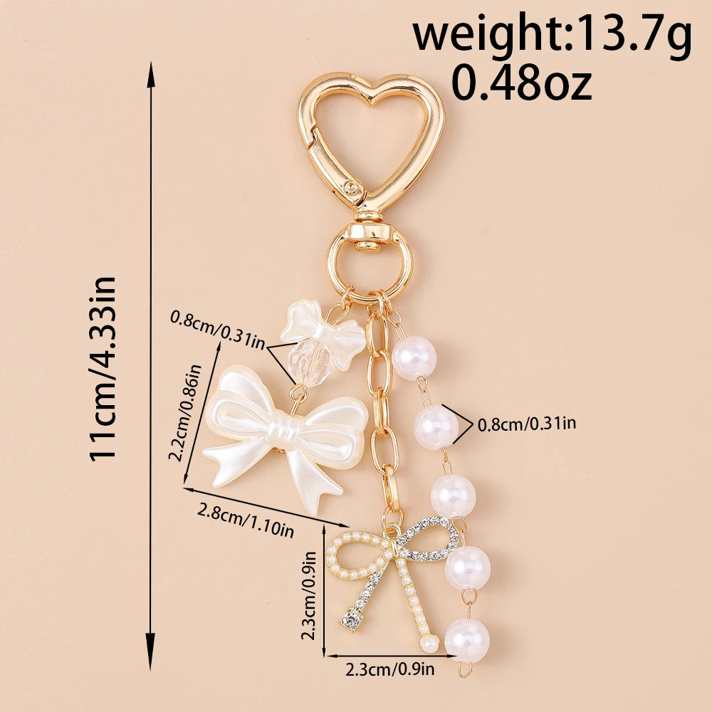 Cute Bowknot Heart Keychain - Crystal Pearl Pendant Charm for Women, Girls & Handbag Decoration