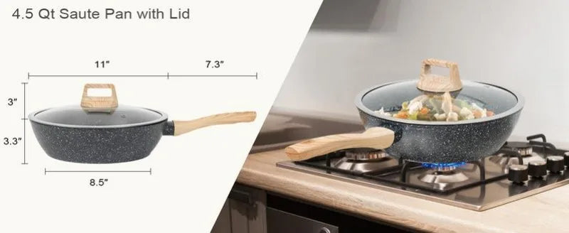 SODAY 12 Piece Granite Nonstick Cookware Set - Induction Compatible Kitchen Pots and Pans