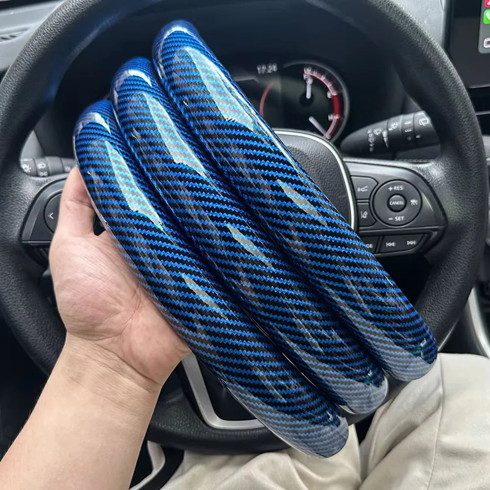 3-Piece Carbon Fiber Silicone Steering Wheel Cover Set – Non-Slip Round Wheel Protectors with Leather-Style Finish for Cars