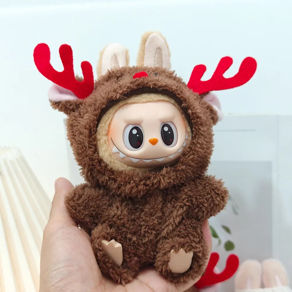 15–17cm Labubu Doll Clothes – Christmas Hat, Scarf & Elk Snowman Plush Outfit Set, New Year Gift
