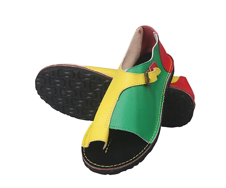Women’s Retro Summer Sandals 2025 – PU Leather Peep Toe Flat Beach Slippers with Buckle Strap, Casual Comfort Shoes
