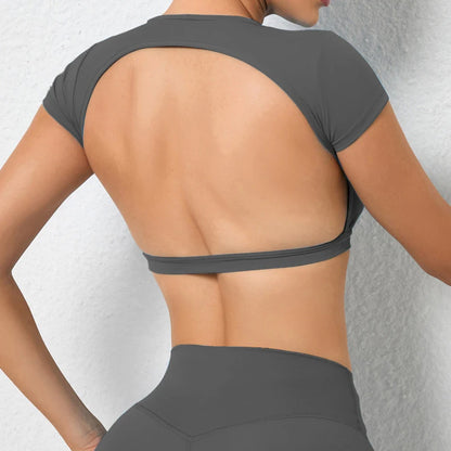 Breathable Sports Shirts for Women - Hearuisavy Fitness Crop Tops, Backless Yoga Wear for Gym Workouts
