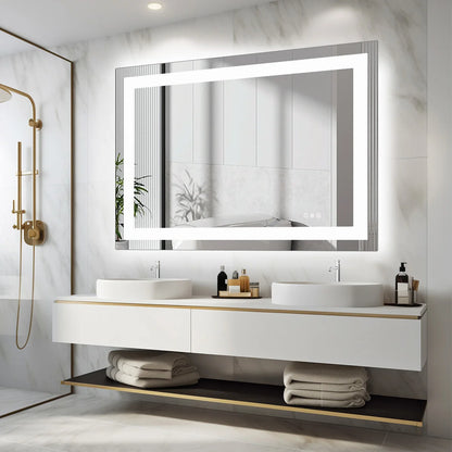 36"x24" LED Bathroom Vanity Mirror – Wall-Mounted Tempered Glass with Front & Backlight, Memory Function for Living Room