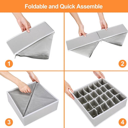 Foldable Underwear & Sock Organizer Box – Wardrobe Drawer Storage Divider for Bras, Pants, Scarves & Ties Closet Organizer