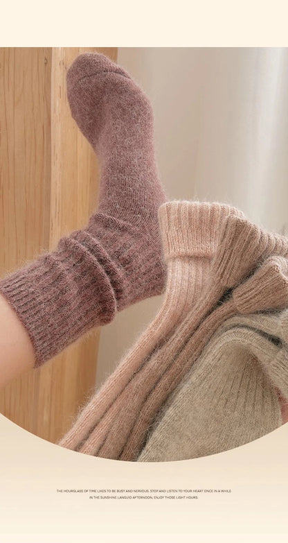 Winter Cashmere Wool Socks for Women – Warm Thicken Thermal Long Socks, Japanese Harajuku Style