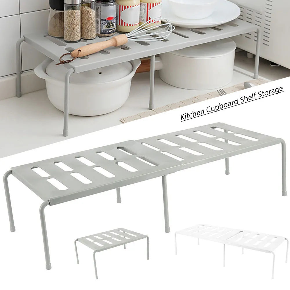 Retractable Stackable Sliding Rack Organizer Shelf - Kitchen Iron Storage Rack for Cabinets, Tableware, Countertops, Ideal for Home Organization