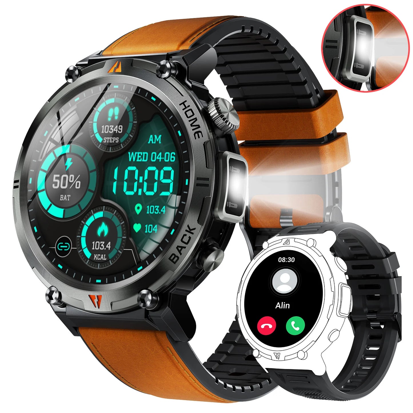 EIGIIS KE3 Smartwatch for Men – 3ATM Waterproof, Bluetooth Call, Health Monitor, Flashlight, 100+ Sports Modes