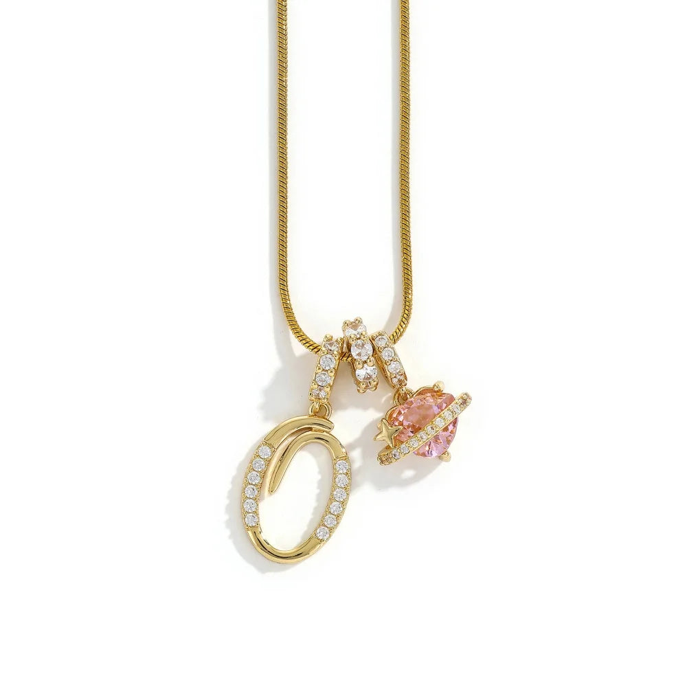 Gold Zircon Flower Letter Necklace - A-Z Alphabet Pendant Jewelry Gift for Women
