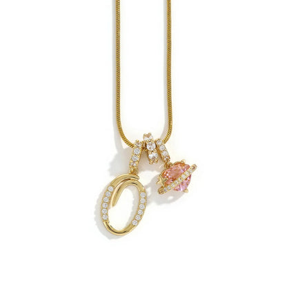 Gold Zircon Flower Letter Necklace - A-Z Alphabet Pendant Jewelry Gift for Women