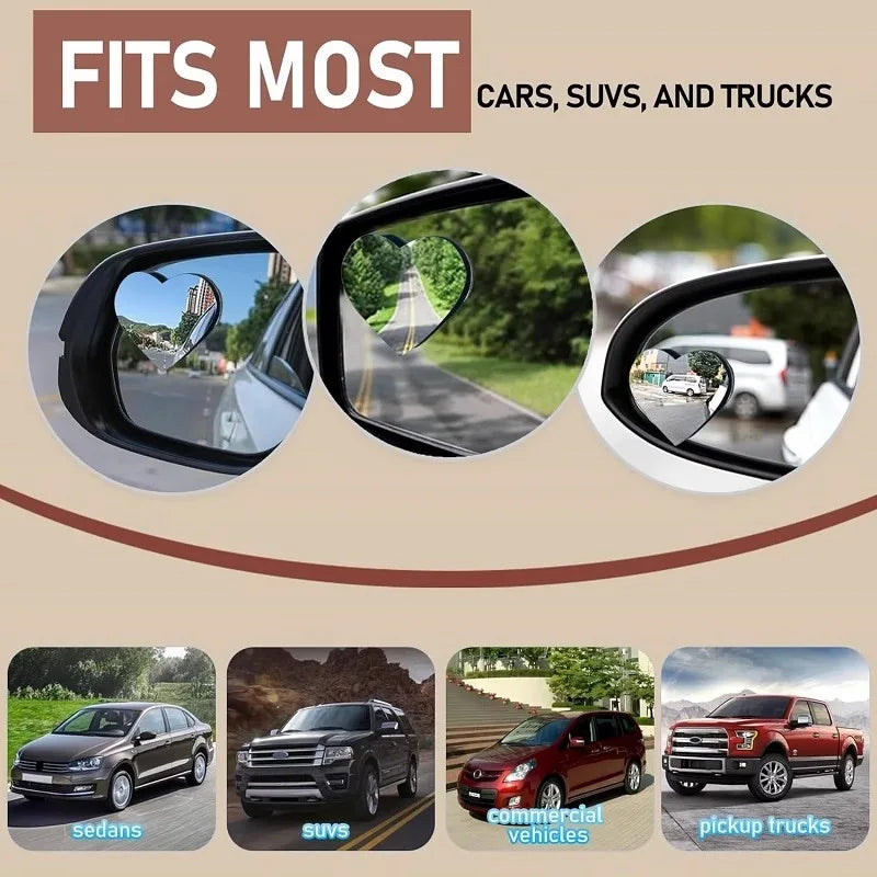 Heart-Shaped Car Rearview Mirrors - 2-Piece HD Wide-Angle Convex Auxiliary Side Mirrors