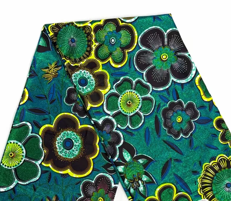 Grand Super African Wax Fabric - 100% Cotton Nigerian Glitter Glam Gold Ankara Print for Sewing