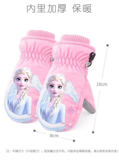 Hasbro Princess Elsa Finger Ski Gloves - Cute Kawaii Velvet, Thickened & Waterproof Gloves for Girls, Warm Winter Kids Gloves