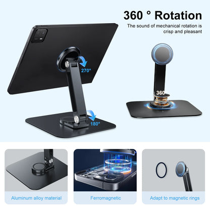 Black Magnetic 360° Rotatable Metal Stand – Stable Holder for 7–21.5" Monitors, iPad & iPhone, Supports up to 3KG