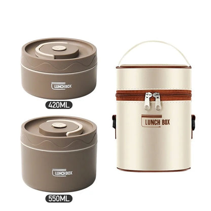 Insulated Stainless Steel Lunch Box Set - Microwavable Bento Box with Leakproof Thermal Lunch Bag, Portable Food Container