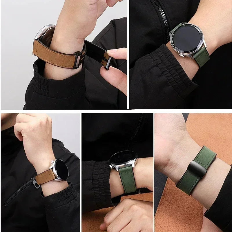 Magnetic Leather Silicone Watch Strap 20mm/22mm for Omega x Swatch MoonSwatch, Xiaomi Watch S1–S4 & Huawei GT2–GT5