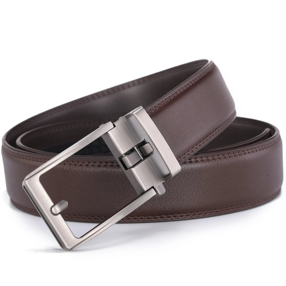 Men’s Luxury Leather Click Belt – Automatic Buckle Designer Waist Strap for Jeans (Blue, 3.5cm)