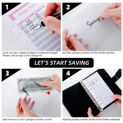 PU Leather Budget Binder with Cash Envelopes – A6 Planner Organizer, Zip Pockets for Saving Money, Small French Budget Pouch