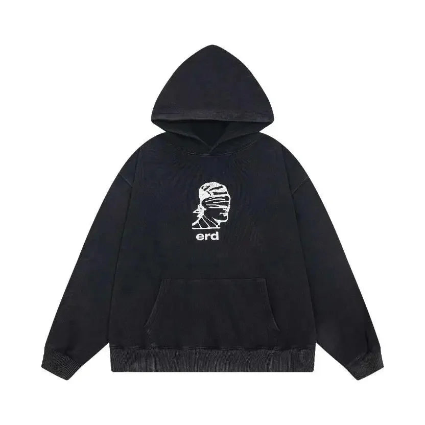 Washed Casual Hoodie Sweatshirt — Unisex Loose-Fit Street Style Crew Neck with Lip Print Letter Design, Vintage Comfortable Top