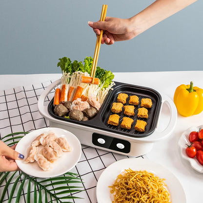 2 in 1 Non-Stick Shabu Pot and Griddle - Multi-Cooker for BBQ, Shabu Shabu, Steaks, Ramen and Noodles, Electric Cooking Pot