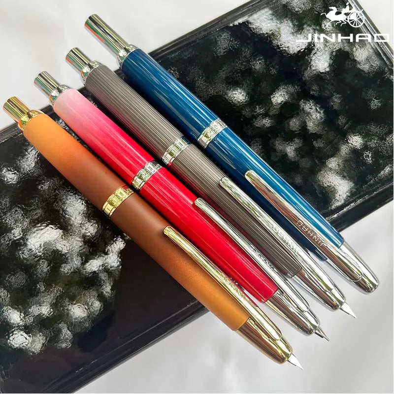 Jinhao 10 Metal Fountain Pen – Press-Out Nib, Retractable Fine Nib with Ink Converter