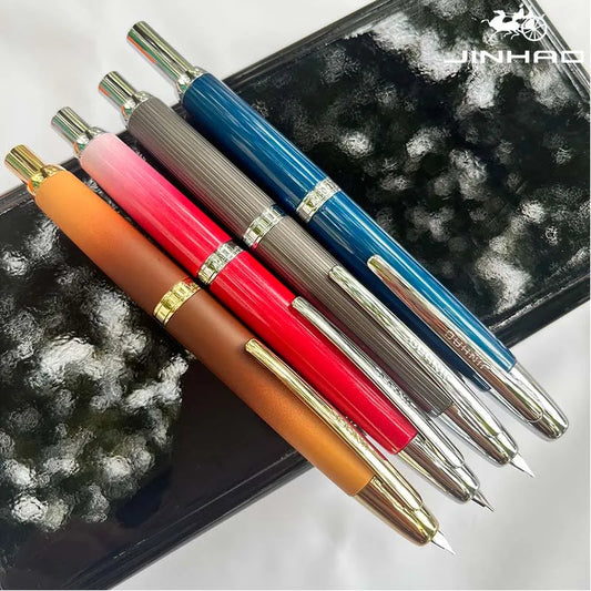 Jinhao 10 Metal Fountain Pen – Press-Out Nib, Retractable Fine Nib with Ink Converter