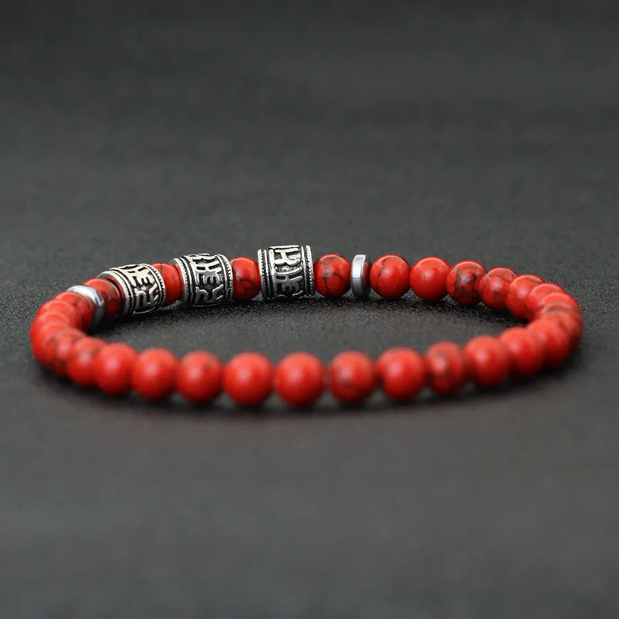 Noter Mantra Bracelet for Men – 6mm Howlite, Lava, and Tiger Eye Beads, Viking Accessories, Tibetan Bracelet