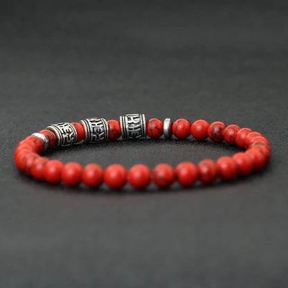 Noter Mantra Bracelet for Men – 6mm Howlite, Lava, and Tiger Eye Beads, Viking Accessories, Tibetan Bracelet
