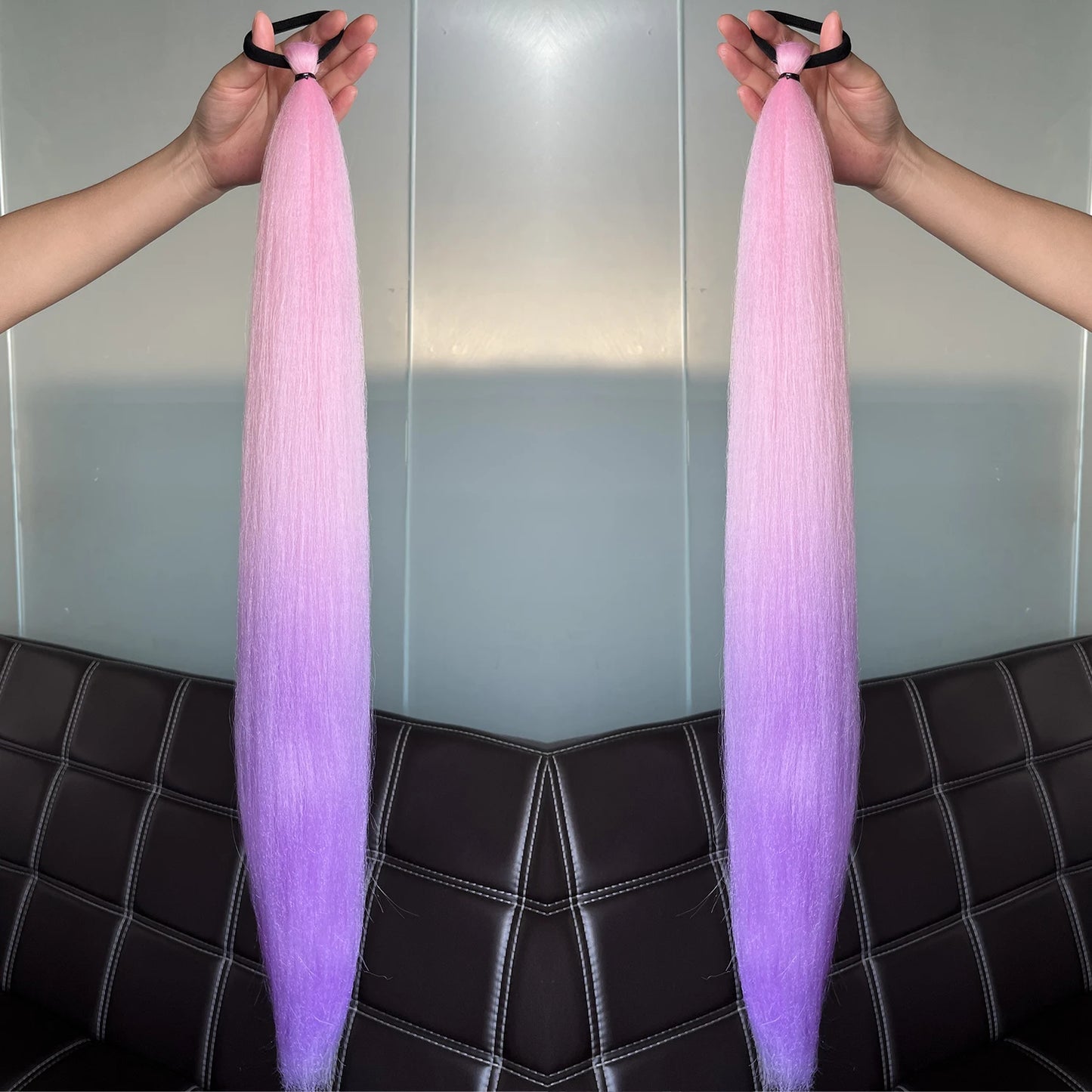 2Pcs Purple Synthetic Ponytail Extensions – Long Straight Hair Accessories with Rubber Bands for Women & Halloween