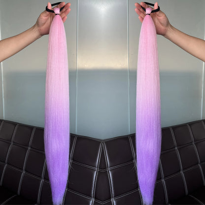 2Pcs Purple Synthetic Ponytail Extensions – Long Straight Hair Accessories with Rubber Bands for Women & Halloween