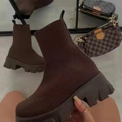 Women’s Plus Size Knitted Ankle Boots - Thick Sole Casual Sock-Style Fashion Boots