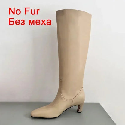 JOZHAMTA Women's Knee Boots – Real Leather, Wide Calf, Fall/Winter 2025 Kitten Heels, Long Tall Casual Dress Boots (Size 34-43)