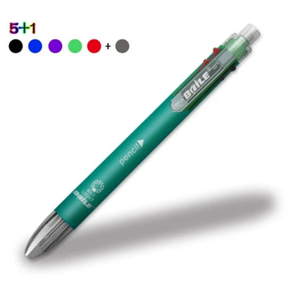 6 in 1 Multicolor Ballpoint Pen & Pencil – 5 Color Ball Pen + 1 Automatic Pencil with Eraser for School & Office Writing