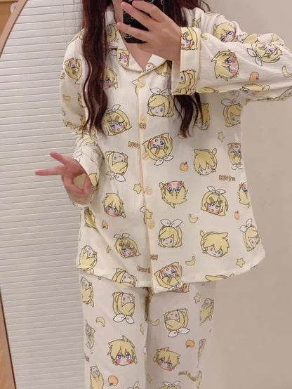 Kagamine Rin & Len Anime Pajamas — Long Sleeve Costume for Girls, 35-65Kg, Cosplay Sleepwear