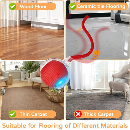 iLMH Smart Cat Interactive Ball Toy - Rechargeable Automatic Rolling Mouse Toy with Faux Tail for Pet Training & Play